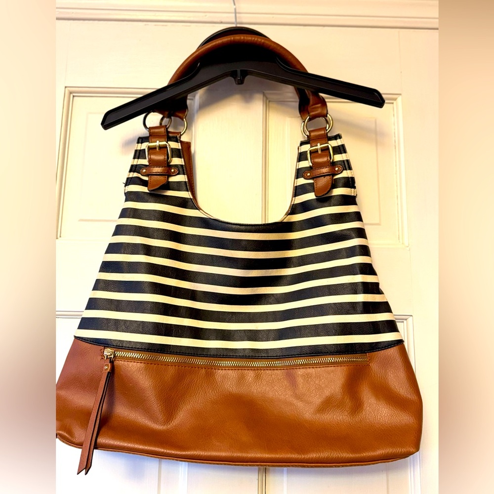 Large Hobo Shoulder Bag with Bold Stripes